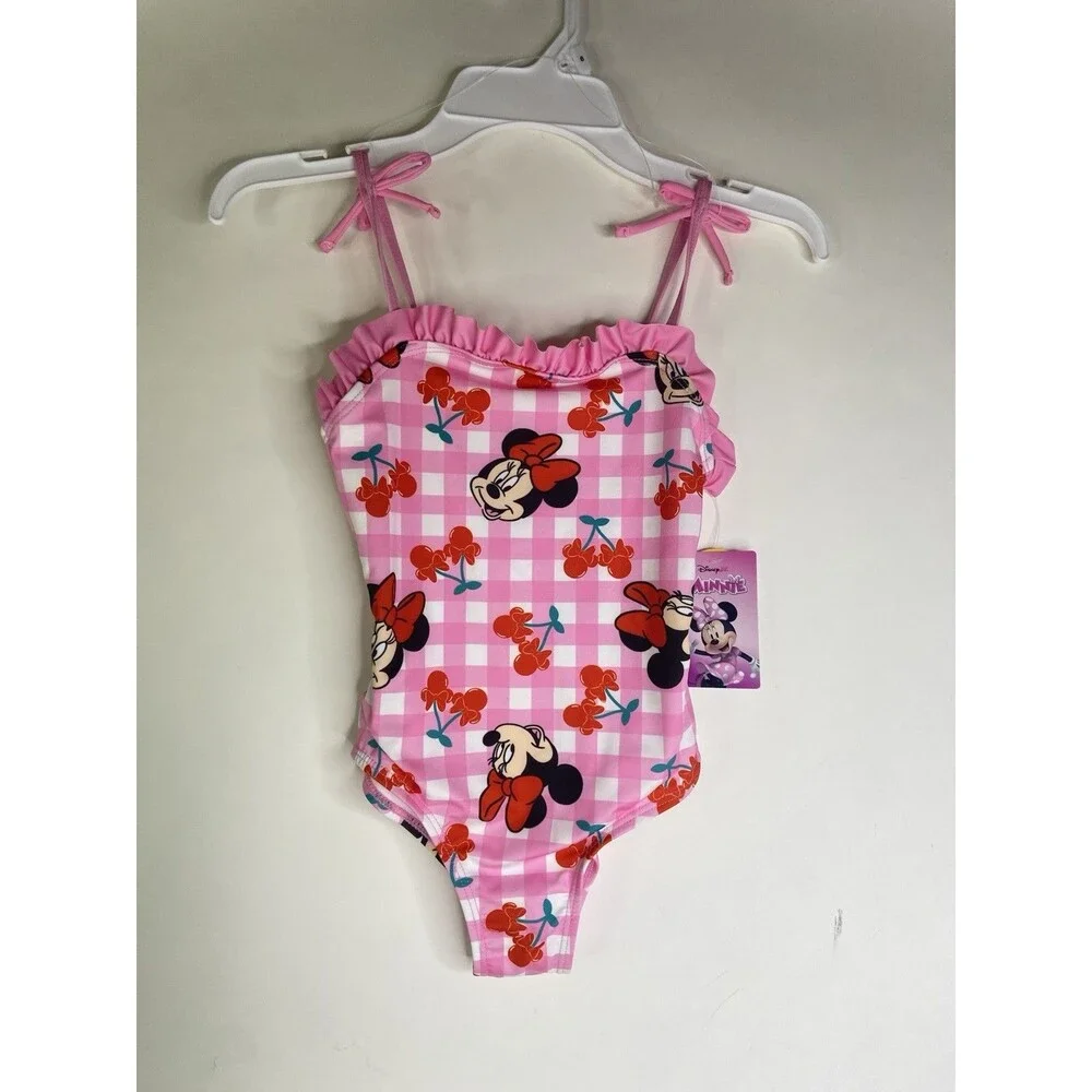 Disney Minnie Mouse Cherry Gingham One Piece Swimsuit Swimwear Girls Size 6